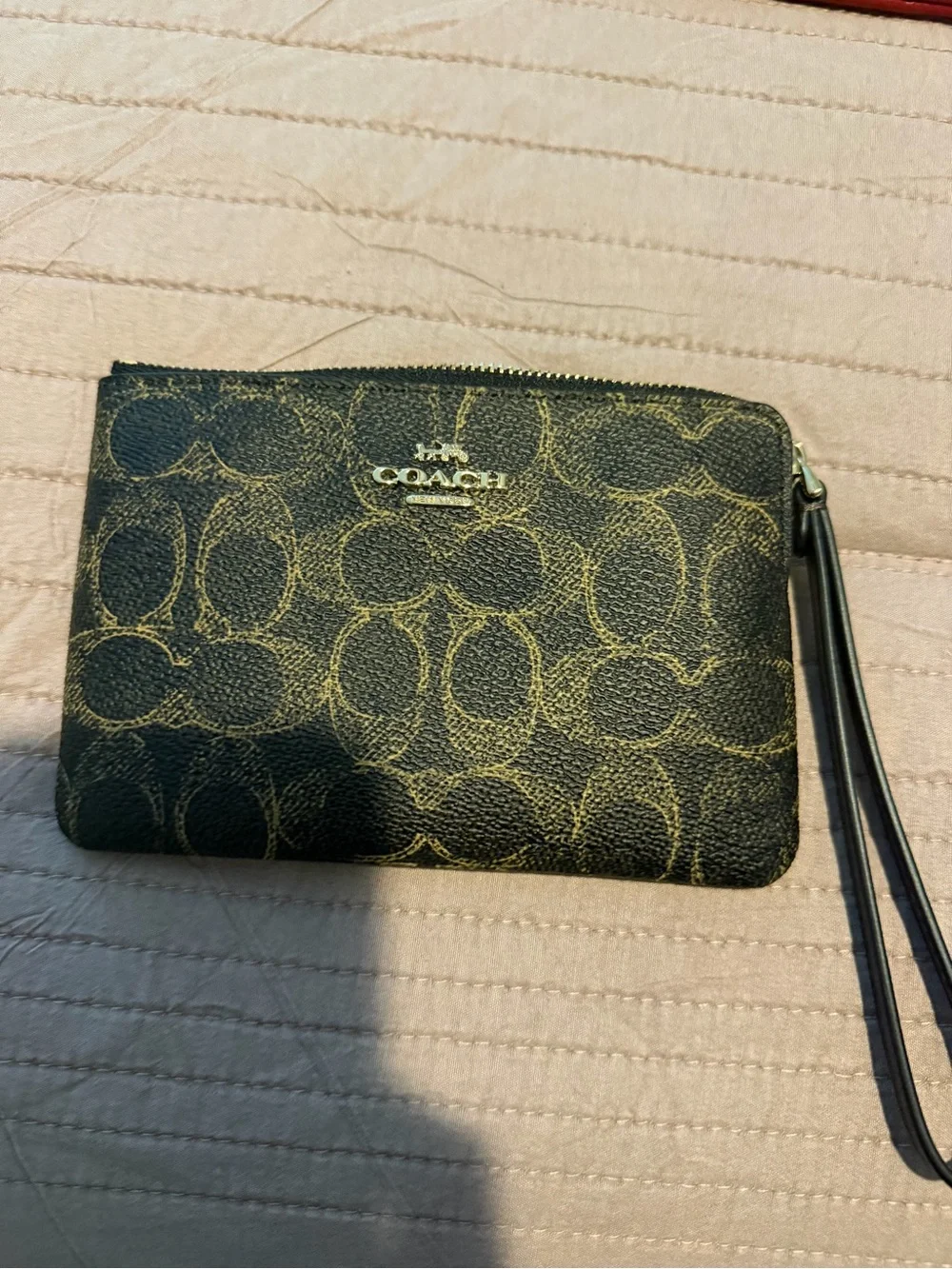 Coach Black Signature Canvas Wristlet with Gold Logo